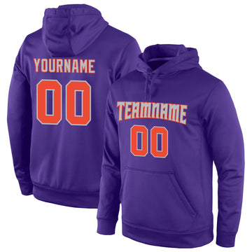 Custom Stitched Purple Orange-Gray Sports Pullover Sweatshirt Hoodie