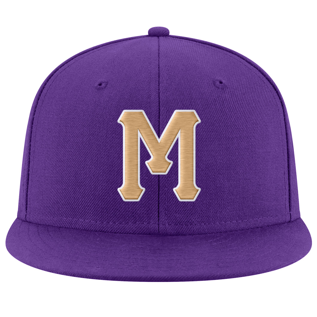 Custom Purple Old Gold-White Stitched Adjustable Snapback Hat