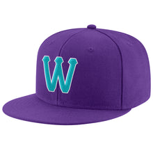 Laden Sie das Bild in den Galerie-Viewer, Custom Purple Aqua-White Stitched Adjustable Snapback Hat
