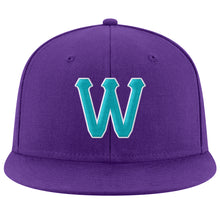 Laden Sie das Bild in den Galerie-Viewer, Custom Purple Aqua-White Stitched Adjustable Snapback Hat
