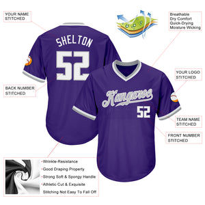Custom Purple White-Gray Authentic Throwback Rib-Knit Baseball Jersey Shirt