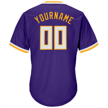 Charger l&#39;image dans la galerie, Custom Purple White-Gold Authentic Throwback Rib-Knit Baseball Jersey Shirt
