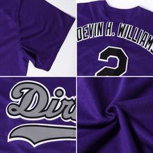 Load image into Gallery viewer, Custom Purple White-Gold Authentic Throwback Rib-Knit Baseball Jersey Shirt
