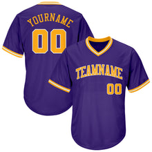 Load image into Gallery viewer, Custom Purple Gold-White Authentic Throwback Rib-Knit Baseball Jersey Shirt
