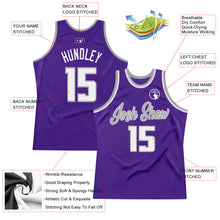 Load image into Gallery viewer, Custom Purple White-Gray Authentic Throwback Basketball Jersey
