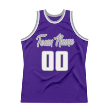 Load image into Gallery viewer, Custom Purple White-Gray Authentic Throwback Basketball Jersey
