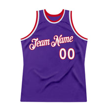 Load image into Gallery viewer, Custom Purple White-Red Authentic Throwback Basketball Jersey
