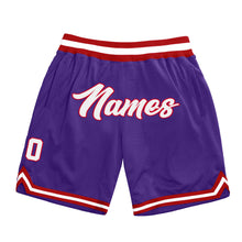 Load image into Gallery viewer, Custom Purple White-Red Authentic Throwback Basketball Shorts
