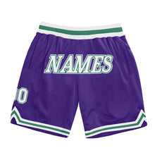 Laden Sie das Bild in den Galerie-Viewer, Custom Purple White-Kelly Green Authentic Throwback Basketball Shorts
