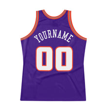Laden Sie das Bild in den Galerie-Viewer, Custom Purple White-Orange Authentic Throwback Basketball Jersey
