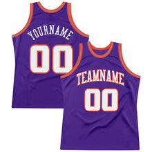 Laden Sie das Bild in den Galerie-Viewer, Custom Purple White-Orange Authentic Throwback Basketball Jersey
