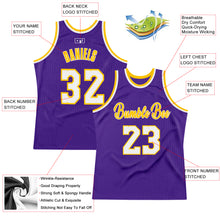 Load image into Gallery viewer, Custom Purple White-Gold Authentic Throwback Basketball Jersey
