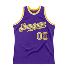 Load image into Gallery viewer, Custom Purple Camo-Gold Authentic Throwback Basketball Jersey
