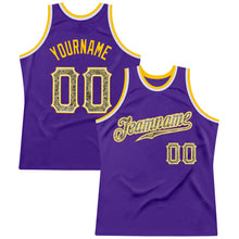Laden Sie das Bild in den Galerie-Viewer, Custom Purple Camo-Gold Authentic Throwback Basketball Jersey
