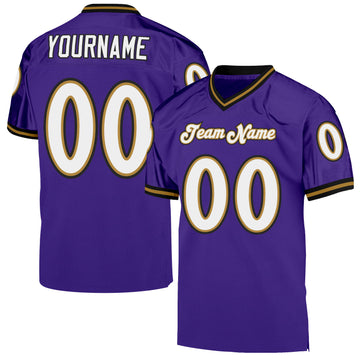 Custom Purple White-Old Gold Mesh Authentic Throwback Football Jersey