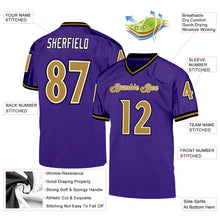 Load image into Gallery viewer, Custom Purple Old Gold-Black Mesh Authentic Throwback Football Jersey
