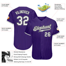 Load image into Gallery viewer, Custom Purple Black Pinstripe White-Gray Authentic Baseball Jersey
