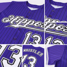 Load image into Gallery viewer, Custom Purple Black Pinstripe White-Gray Authentic Baseball Jersey
