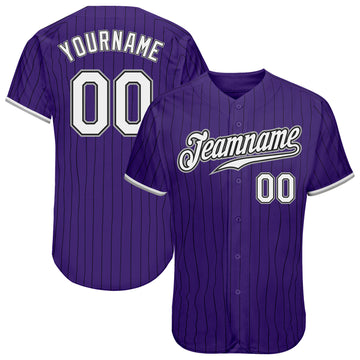 Custom Purple Black Pinstripe White-Gray Authentic Baseball Jersey