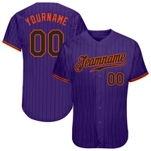 Load image into Gallery viewer, Custom Purple Black Pinstripe Black-Orange Authentic Baseball Jersey
