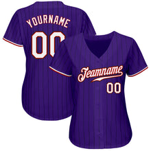 Load image into Gallery viewer, Custom Purple Black Pinstripe White-Red Authentic Baseball Jersey
