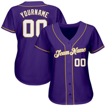 Laden Sie das Bild in den Galerie-Viewer, Custom Purple White-Old Gold Authentic Baseball Jersey
