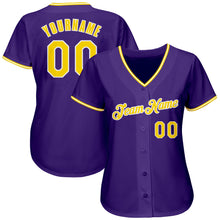 Load image into Gallery viewer, Custom Purple Gold-White Authentic Baseball Jersey
