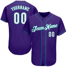 Load image into Gallery viewer, Custom Purple White-Teal Authentic Baseball Jersey
