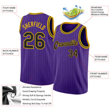 Load image into Gallery viewer, Custom Purple Black Pinstripe Black-Gold Authentic Basketball Jersey
