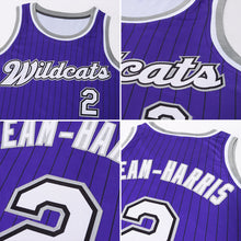 Charger l&#39;image dans la galerie, Custom Purple Black Pinstripe White-Gray Authentic Basketball Jersey
