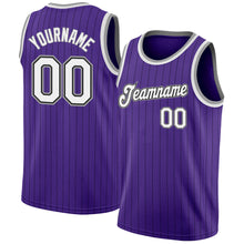 Charger l&#39;image dans la galerie, Custom Purple Black Pinstripe White-Gray Authentic Basketball Jersey
