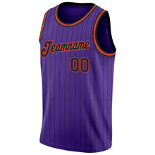 Load image into Gallery viewer, Custom Purple Black Pinstripe Black-Orange Authentic Basketball Jersey
