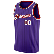 Charger l&#39;image dans la galerie, Custom Purple Black Pinstripe White-Red Authentic Basketball Jersey
