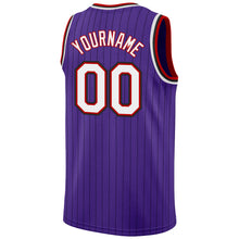 Charger l&#39;image dans la galerie, Custom Purple Black Pinstripe White-Red Authentic Basketball Jersey
