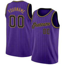 Load image into Gallery viewer, Custom Purple Black Pinstripe Black-Old Gold Authentic Basketball Jersey
