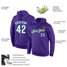 Load image into Gallery viewer, Custom Stitched Purple White-Aqua Sports Pullover Sweatshirt Hoodie
