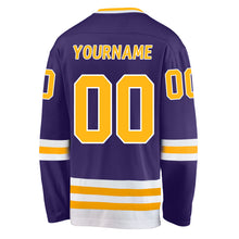 Laden Sie das Bild in den Galerie-Viewer, Custom Purple Gold-White Hockey Jersey
