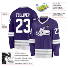 Load image into Gallery viewer, Custom Purple White-Gray Hockey Jersey
