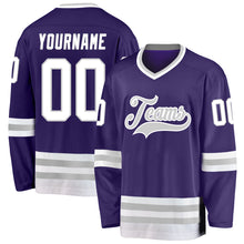 Load image into Gallery viewer, Custom Purple White-Gray Hockey Jersey
