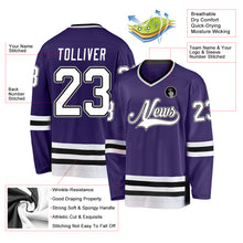 Load image into Gallery viewer, Custom Purple White-Black Hockey Jersey
