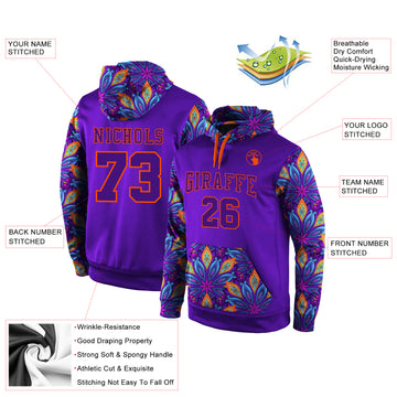 Custom Stitched Purple Purple-Orange 3D Pattern Design Sports Pullover Sweatshirt Hoodie