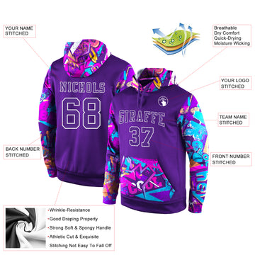 Custom Stitched Purple Purple-White 3D Pattern Design Sports Pullover Sweatshirt Hoodie