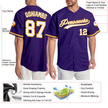 Laden Sie das Bild in den Galerie-Viewer, Custom Purple White-Gold Authentic Baseball Jersey
