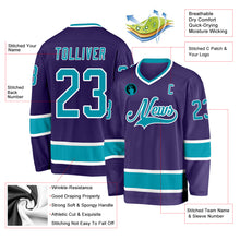 Загрузить изображение в средство просмотра галереи, Custom Purple Teal-White Hockey Jersey
