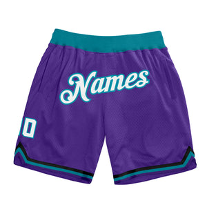 Custom Purple White-Teal Authentic Throwback Basketball Shorts