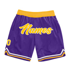 Load image into Gallery viewer, Custom Purple Gold-White Authentic Throwback Basketball Shorts
