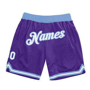Custom Purple White-Light Blue Authentic Throwback Basketball Shorts