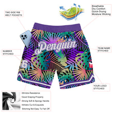 Load image into Gallery viewer, Custom Purple White-Purple 3D Pattern Design Tropical Palm Leaves Authentic Basketball Shorts
