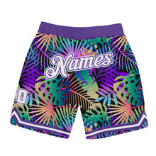 Laden Sie das Bild in den Galerie-Viewer, Custom Purple White-Purple 3D Pattern Design Tropical Palm Leaves Authentic Basketball Shorts
