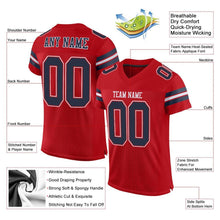 Load image into Gallery viewer, Custom Red Navy-White Mesh Authentic Football Jersey
